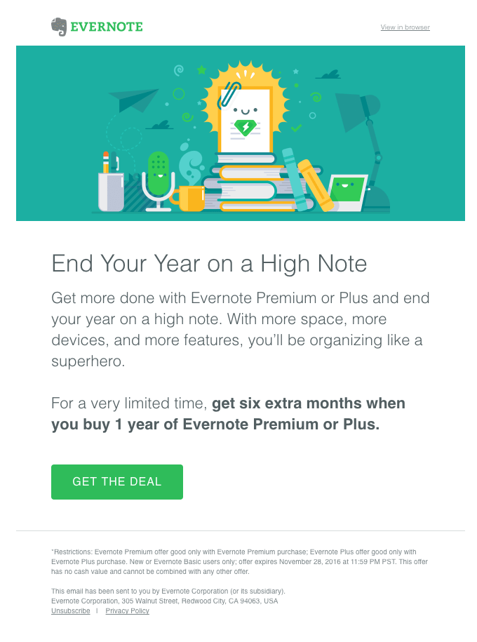 evernote email promotion