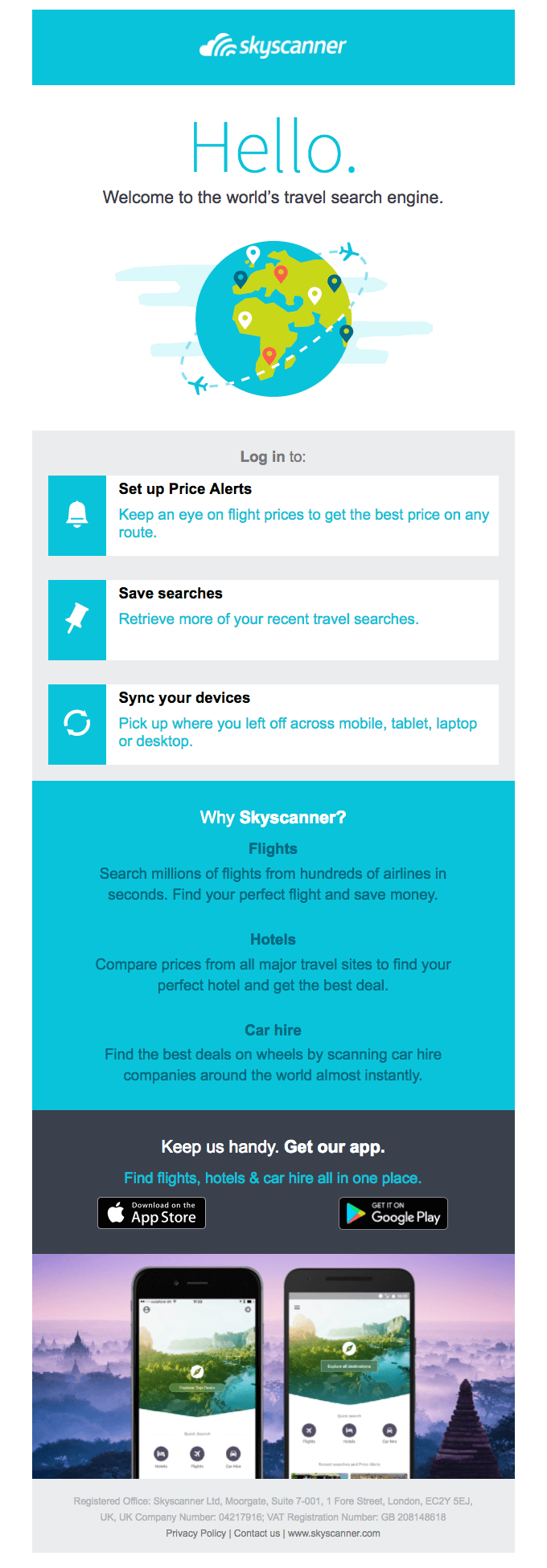 Skyscanner welcome email