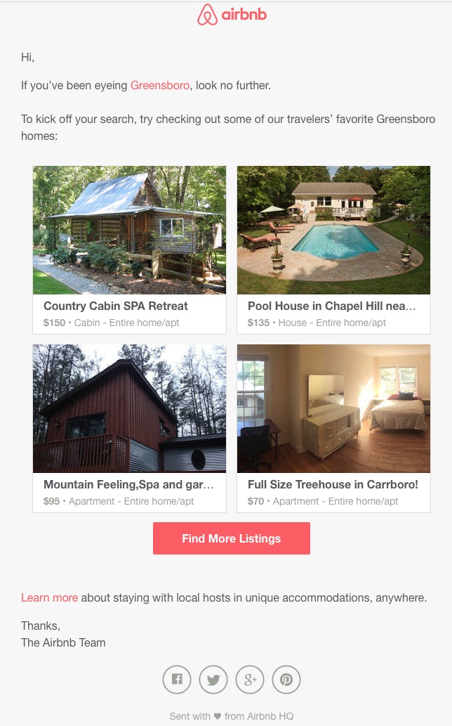 airbnb email suggestions