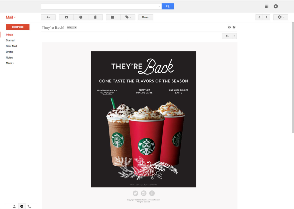 Email Marketing Tips for the Holidays Starbucks Nostalgia Example