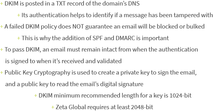 DKIM is posting in a TXT record of the domains DNS
