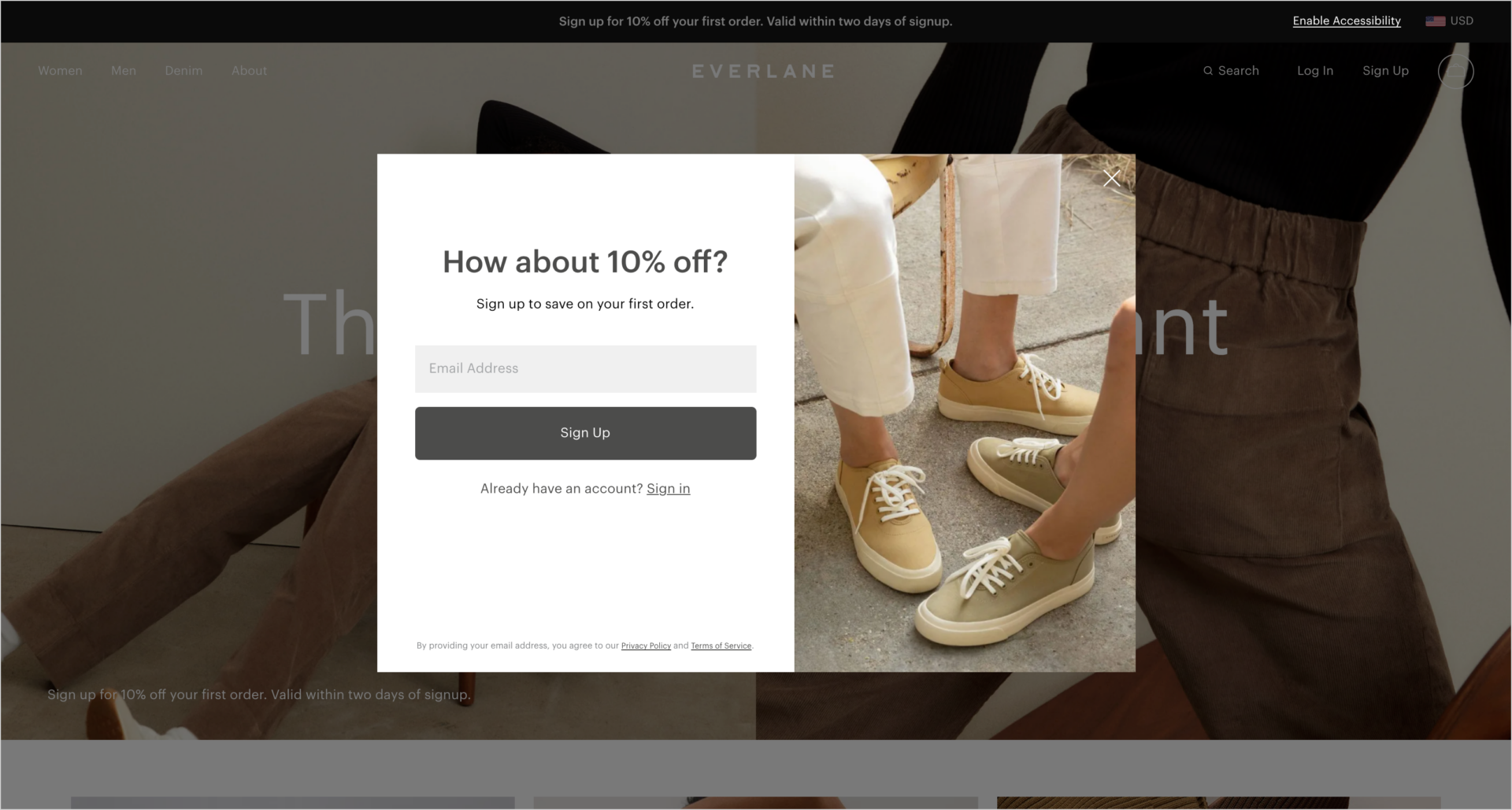 Website personalization with Everlane