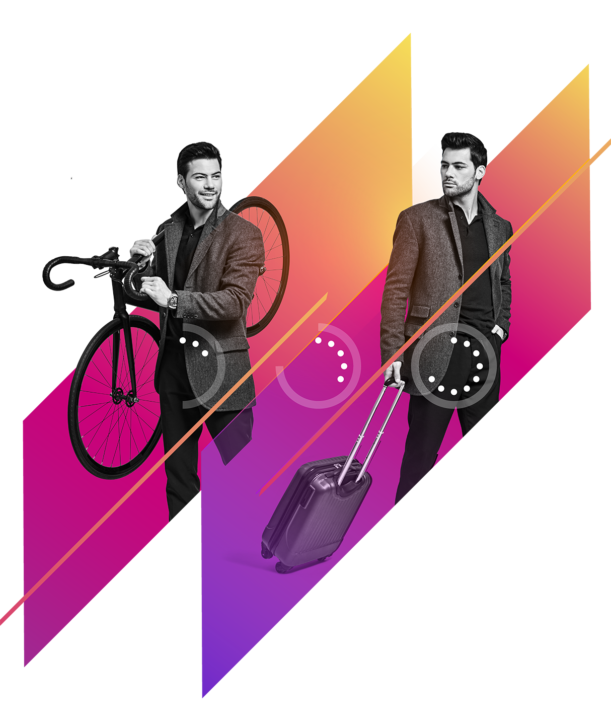 Man with a bicycle and with travel luggage