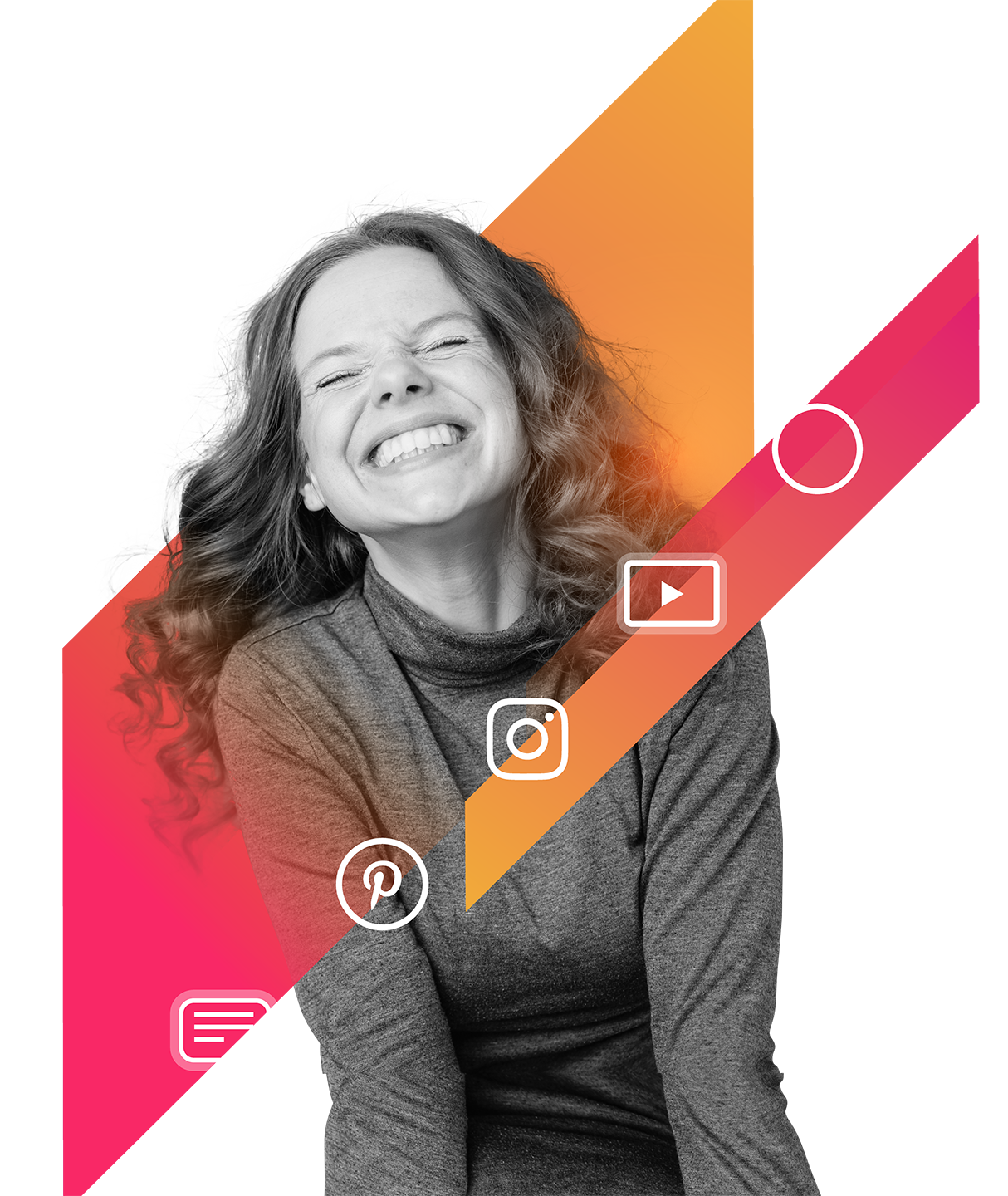 Woman smiling with social media icons