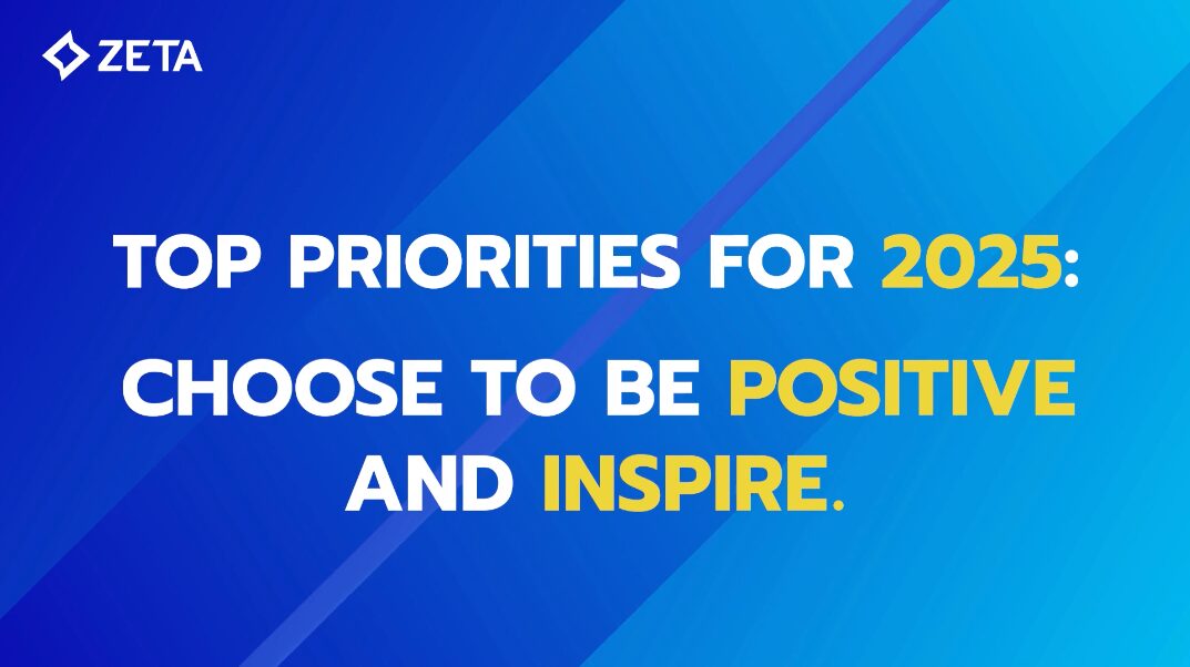 Blue graphic that says: Top Priorities for 2025: Choose to be Positive and Inspire.