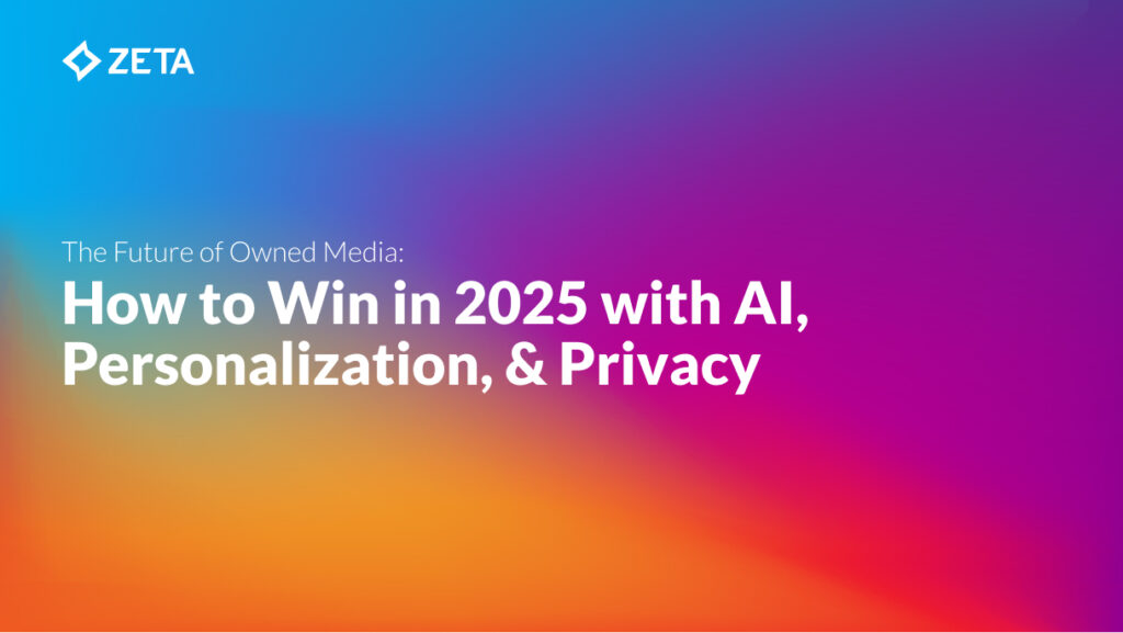 Illustration of a futuristic digital interface highlighting AI, personalization, and privacy themes for 2025 strategies from Zeta Global.