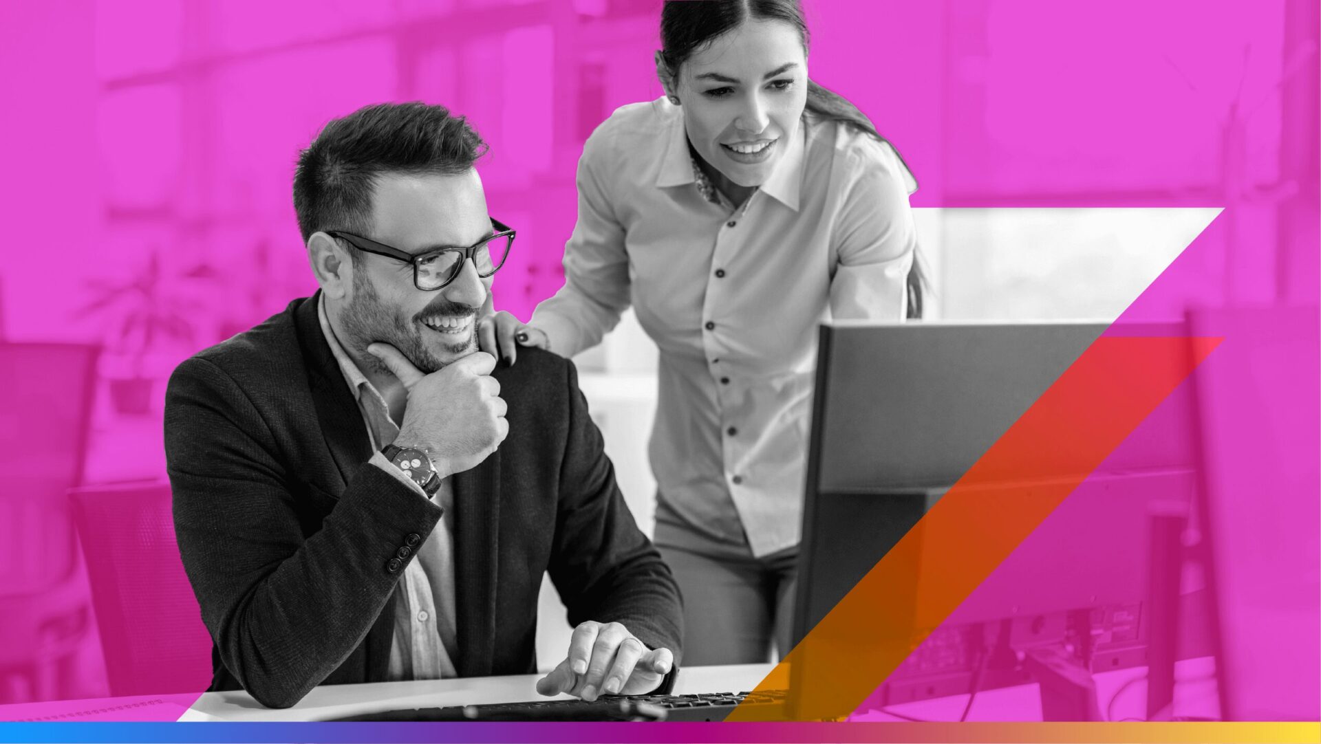 image of two people looking cozy in front of a computer - featured image for unify adtech and martech landing page