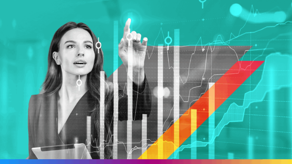 Person pointing at bar graph - email design shortcuts article featured image